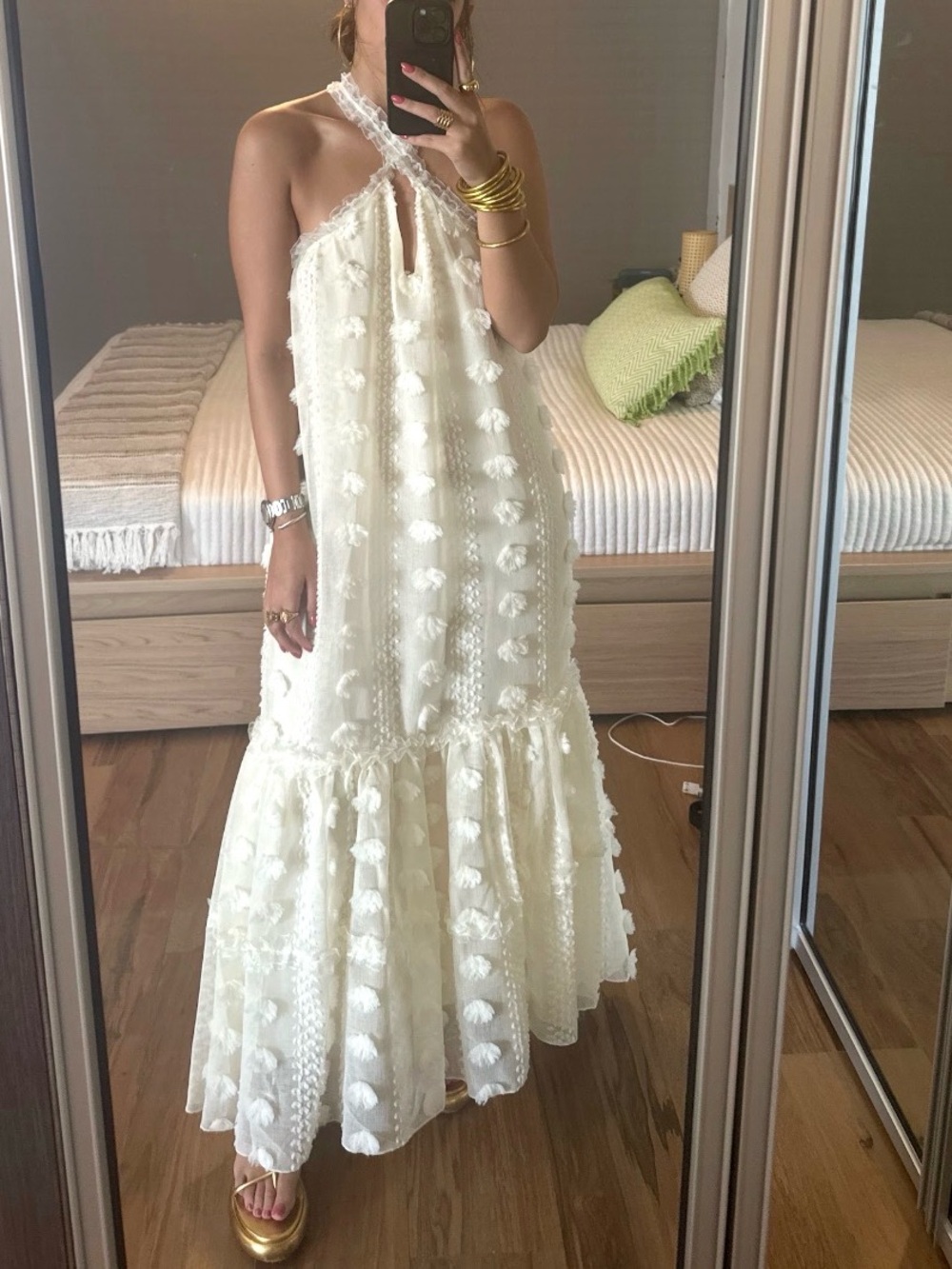 LG White Halter Tassel Maxi Dress